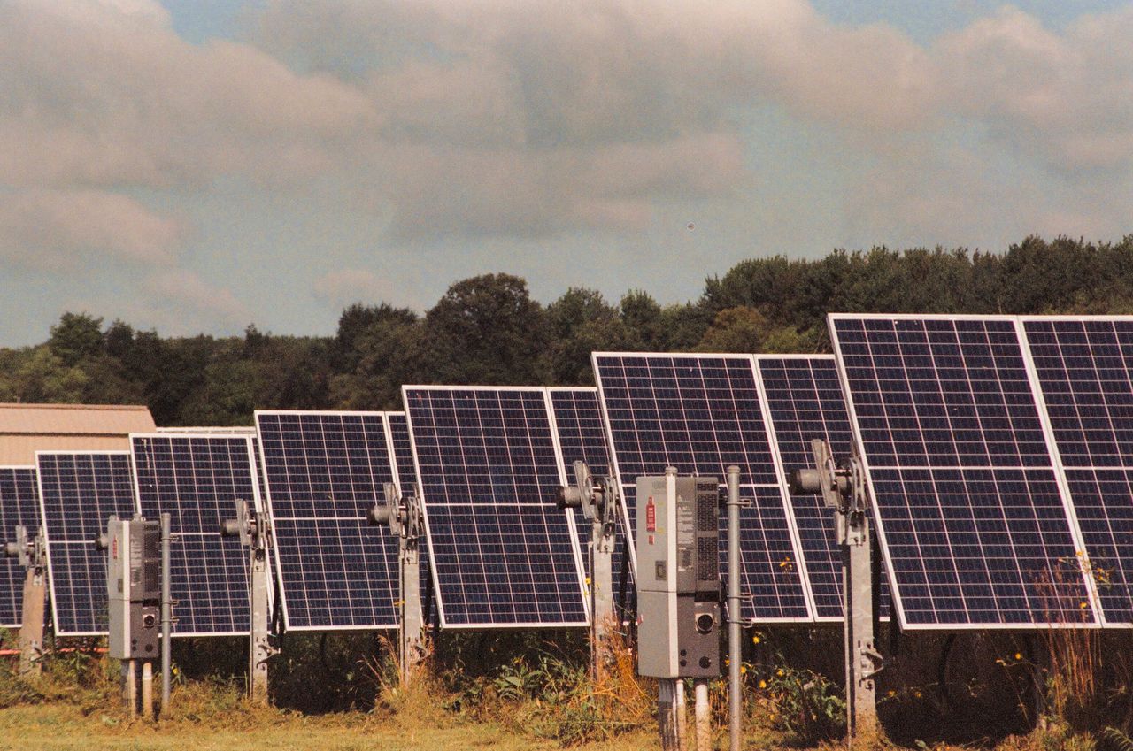 gallery-2 Solar panels in a field generating clean, renewable energy on a sunny day.